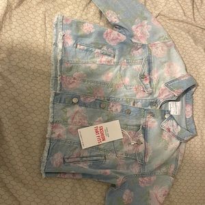 NWT Celebrity Pink Floral Denim Jacket Size L